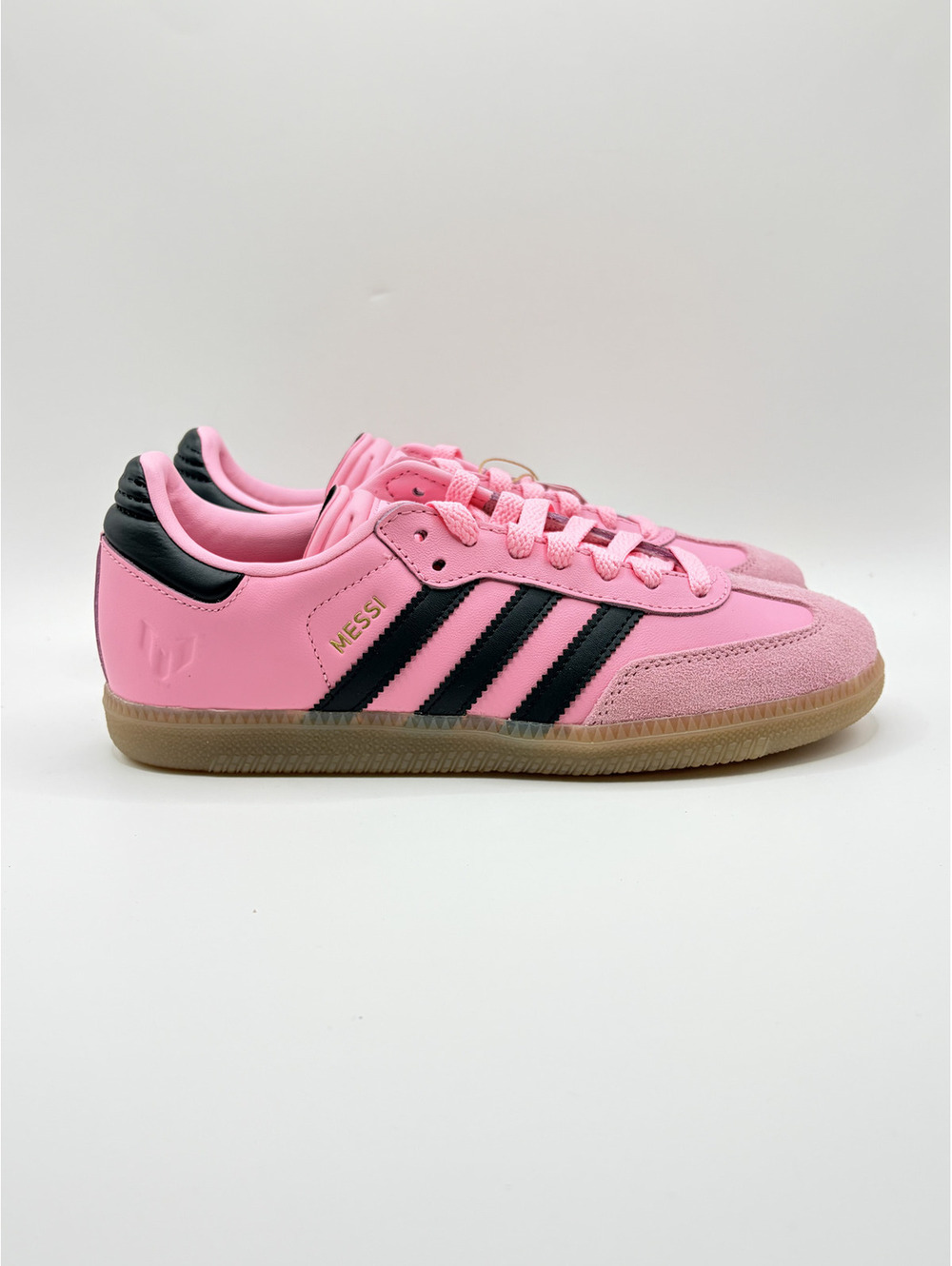 Adidas Samba Messi‎ J Pink Black Leather Suede Sneakers Size 4.5Y/5.5W